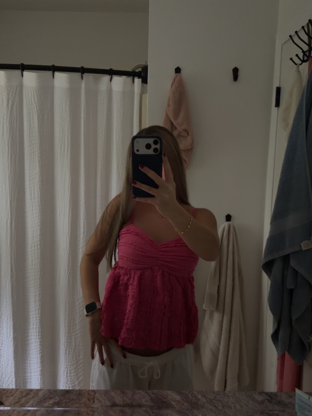 SHEIN Hot Pink Textured Ruffle Cami